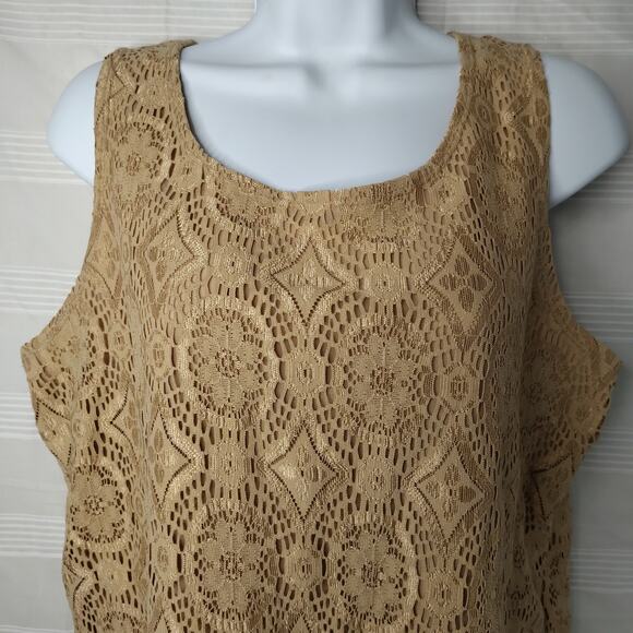 Nancy Bolen City Girl Petite Lace Vintage Tank Top Shirt Beige Large Y2K Boho - Picture 3 of 12